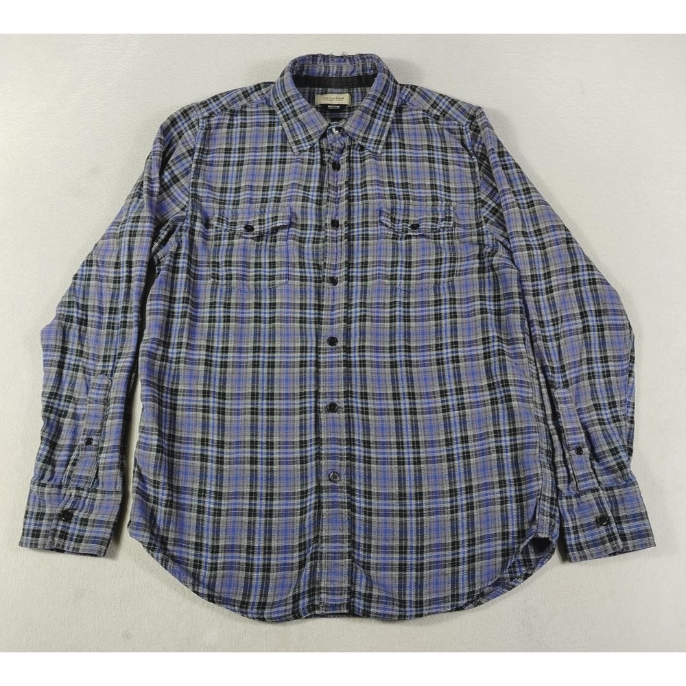 Vintage Anchor Blue Flannel Shirt Mens Medium Blue Plaid Lumberjack Distressed